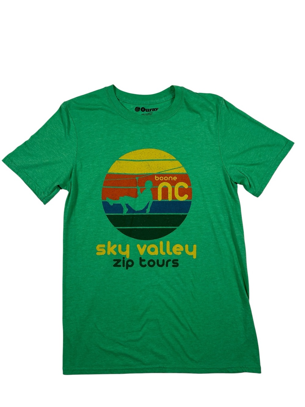 OURAY graphic t-shirt retro style sun logo BOONE NC green yellow red blue SMALL
